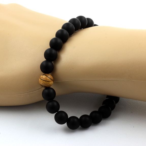 Stones And Minéraux. Bracelet Beads Black Onyx Matt + Jasper Landscape 0 5/16in gallery