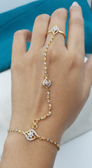 Gorgeous Gold Hand Chain Bracelet 22K Real Gold Finger Ring Bracelet Gifts CZ