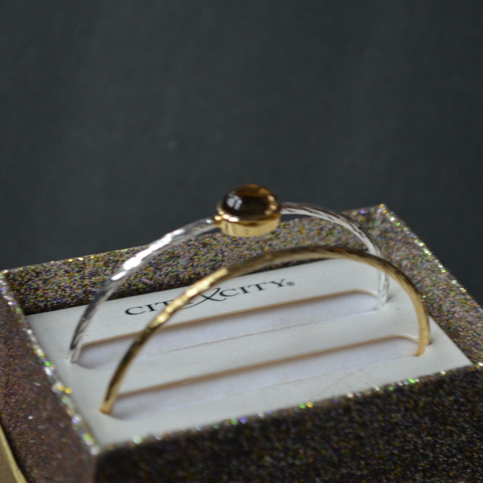 City x City Bangle Bracelet Pair Brown Stone Gold Silver gallery