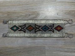 Beaded Bracelet Wide Cuff Multicolor Seed Beads White Silver Tone 925 Clasp 6”