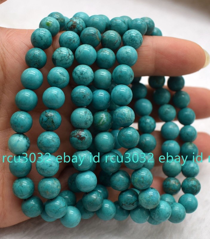 5 Pcs Natural Green Turquoise Round Beads Gemstone Stretch Bracelet 7.5" AAA+ gallery