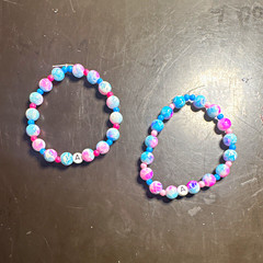 2pc Multicolor Plastic Beaded Stretch Bracelets with Letter A Bead
