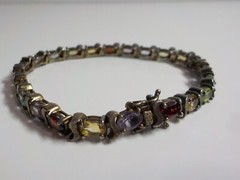 925 Sterling Silver Multi Color Gemstone Tennis Bracelet Thailand 13 grams