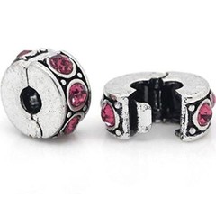 Clip Lock Stopper Bead with Pink Stones with 2 Clear Silicone Stopper For Snake