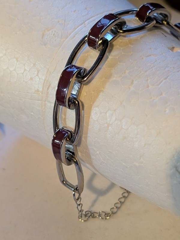 Unisex Men's Bracelet Silver tone + Enamelled Links 19-24cm Long Stainless steel gallery