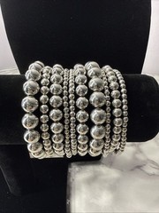 Silver Tone Bead Bracelets Stretch