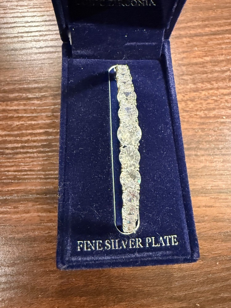 Danecraft Crystal Tennis Bracelet Fine Silver Plate Clear Rhinestone w/ Box