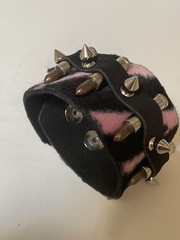 Pink Zebra print Spiked Bullet Leather Bracelet punk goth metal