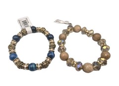 Two NEW Beaded Stretch Bracelets Blue/Gold Cream/Iridescent Nicole YK