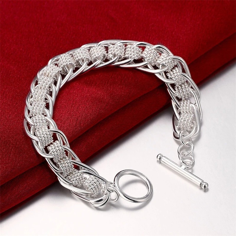Noble 925 Sterling Silver Square Solid Chain Bracelet For Women Men Charm Party gallery
