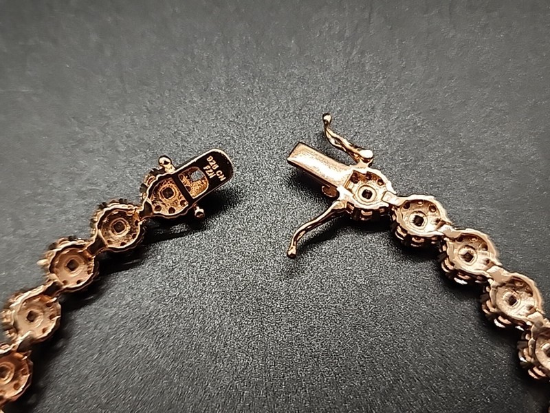 7.5" 18K Rose Gold over Sterling Silver Tennis Bracelet w/ Pink & Brown CZ gallery