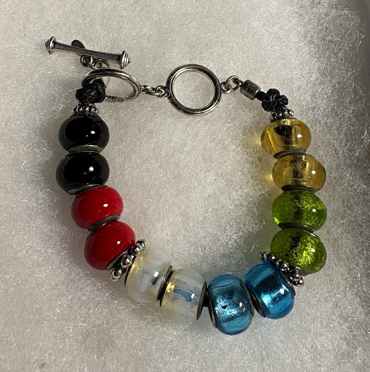 Multicolor Round Glass Bead Charm Bracelet Toggle Closure Metal Accent gallery