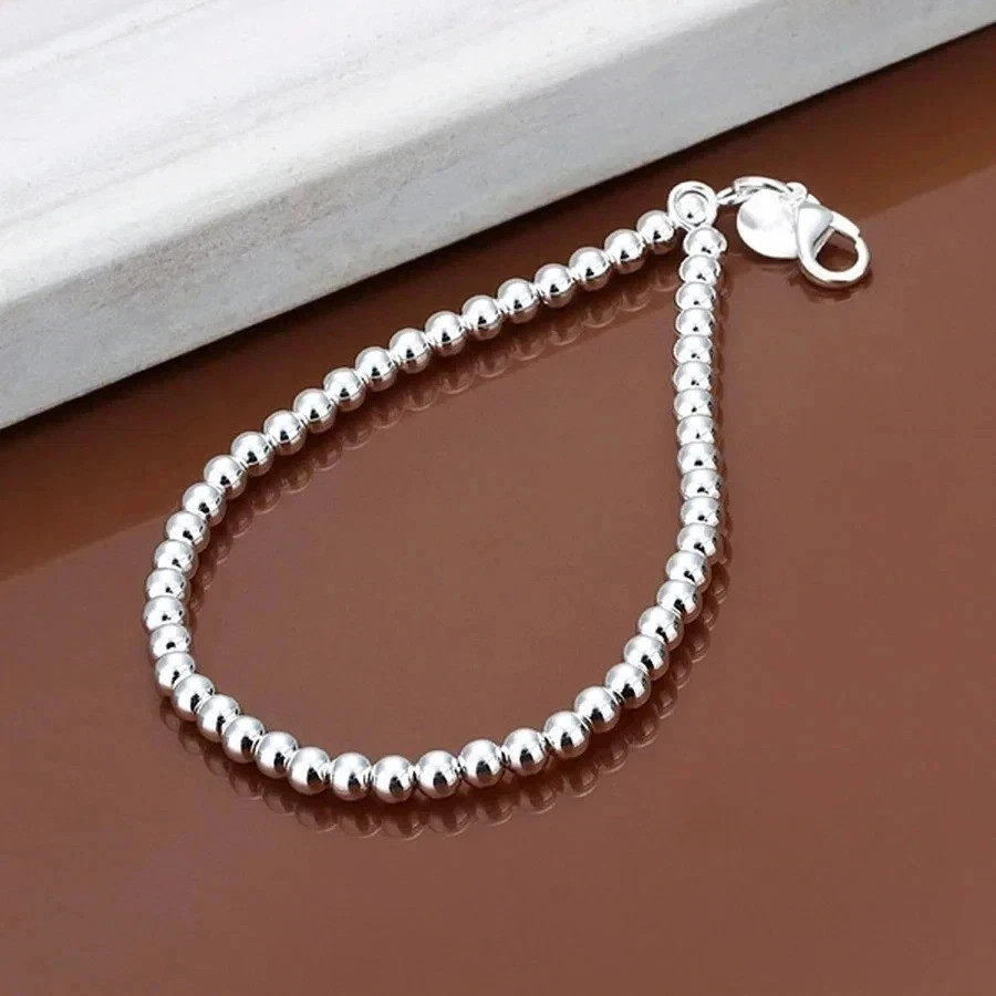 Women 925 Sterling Silver Bracelet Hollow Beads Balls 7 Inches 6MM Lobster L49* gallery