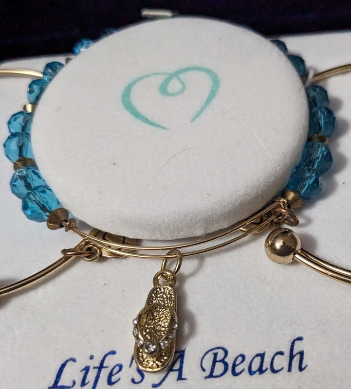 3 PC Bracelet Set Life's A Beach New Gift Ocean Flip Flop Palm Dangle Nautical gallery