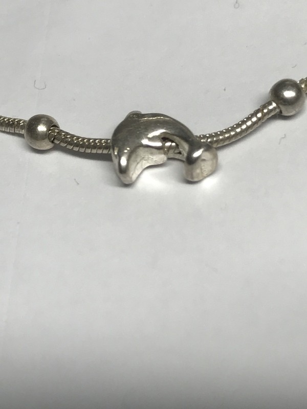 Vintage Sterling Silver Dolphin & Scalloped Bead Rope Bracelet - 8” Long 5.1 Gra gallery
