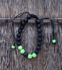 Green King Stone & Black Lava Bead Chakra Bracelet