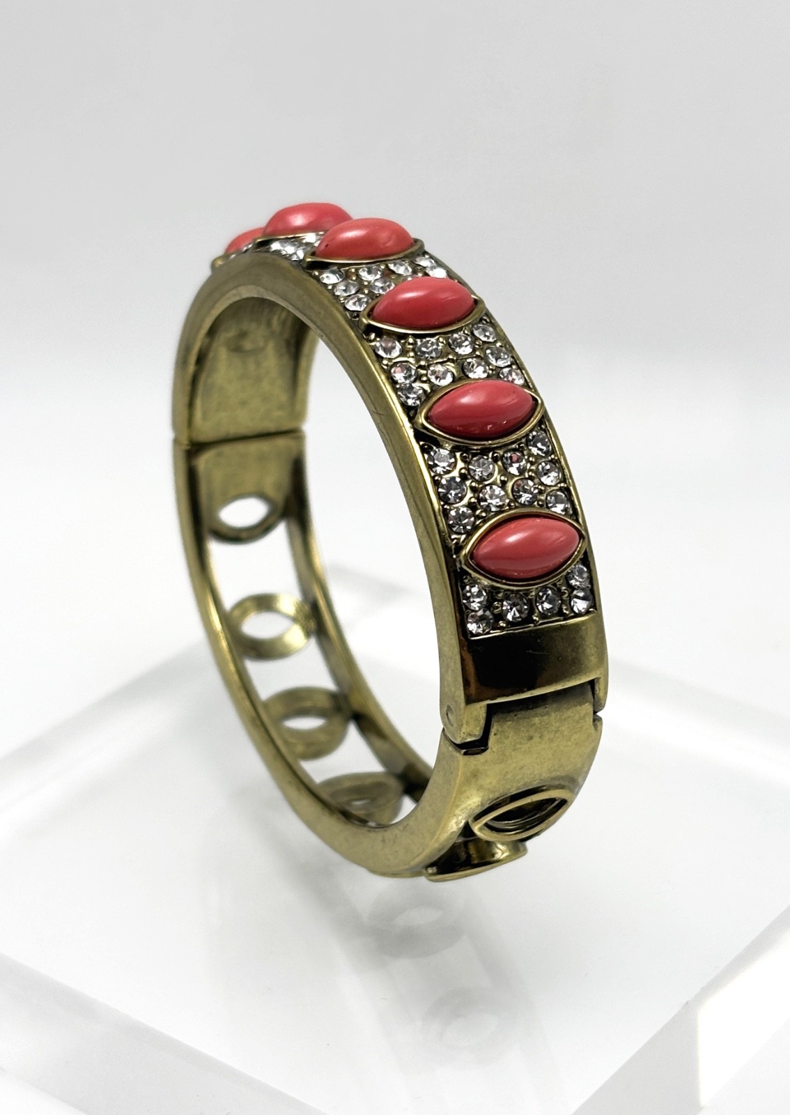 Heidi Daus "Armed with Charm" Crystal Bangle Bracelet - Coral Color - S/M gallery
