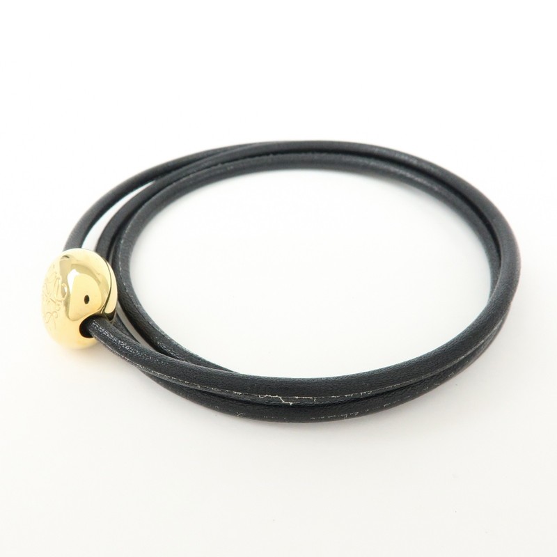 LOEWE Anagram Leather Pebble Bracelet Black Authentic Used F/S gallery