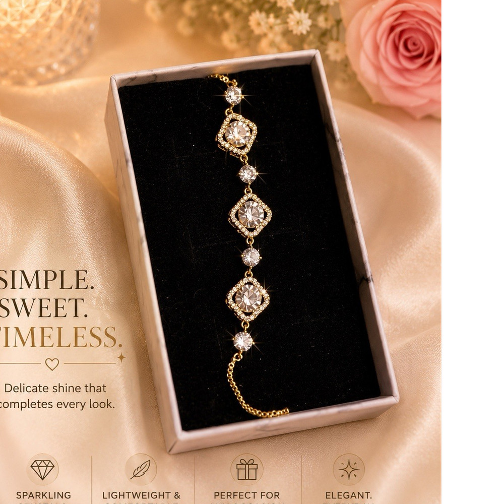 Gold Tone Crystal Tennis Chain Bracelet Round White Colorless Stones