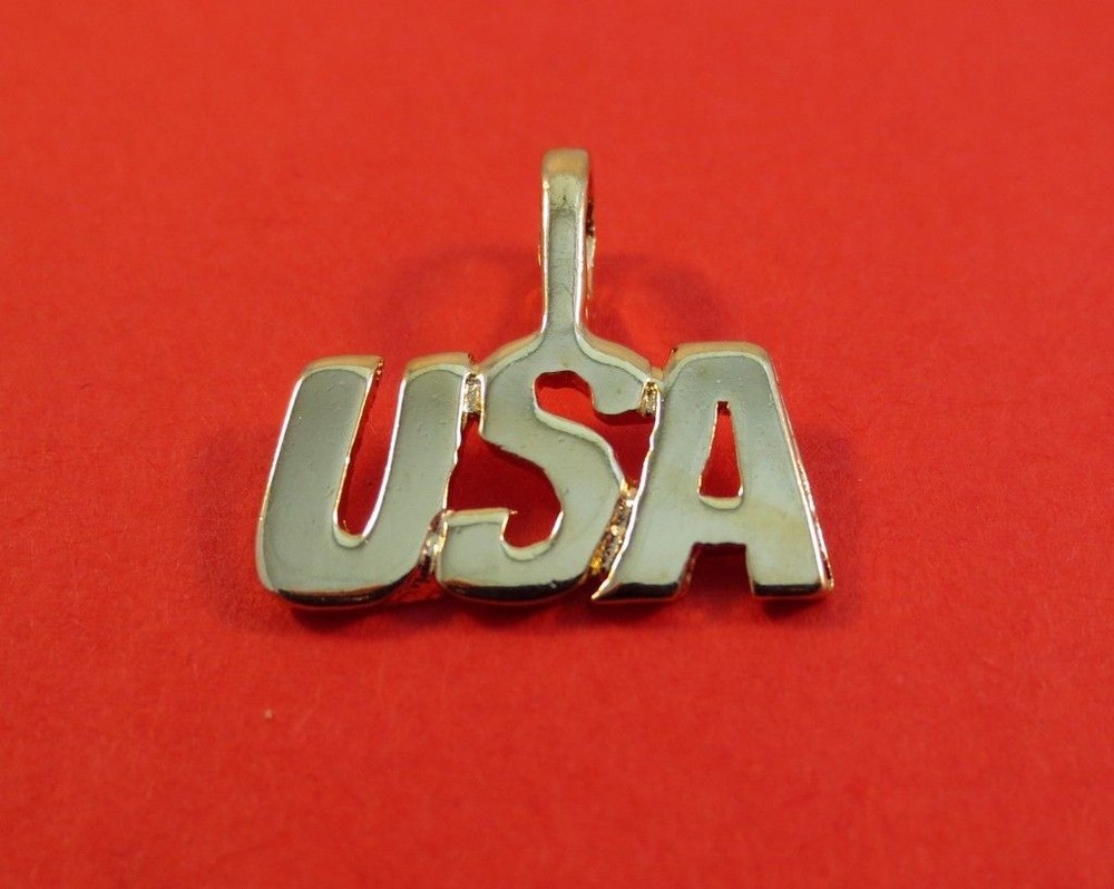 14KT GOLD EP USA UNITED STATES WORD PENDANT CHARM- 2363