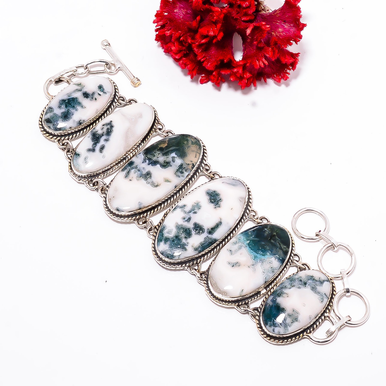 Indian Moos Agate 925 Sterling Silver Bracelet 7.99", Christmas Gift B11733 gallery
