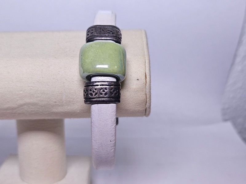 8'' White Sage Leather Bracelet gallery