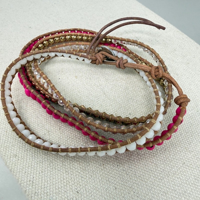Victoria Emerson Wrap Bracelet Pink White Gold Crystal Leather Spring Colors gallery