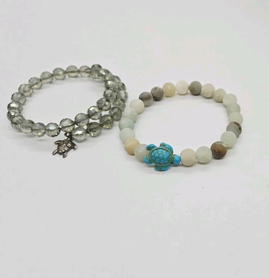 Turtle Charm Bracelet Lot of 2 Colored Stretch Wrap Around OSFM gallery