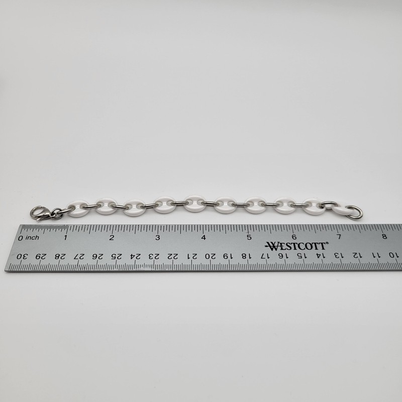Edforce Stainless Steel and White Ceramic Oval Chain Link Bracelet 8.25" (21cm) gallery