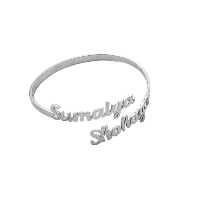 Custom Engraved Couple Name Open Bangle Stainless Steel Bracelet Birthday Gift gallery