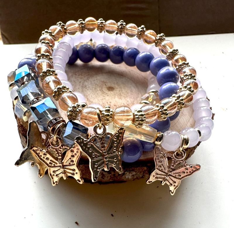 NEW 4pcs Beaded Bracelet Sets with Butterfly Heart Tree Charms - Multi-Layer gallery