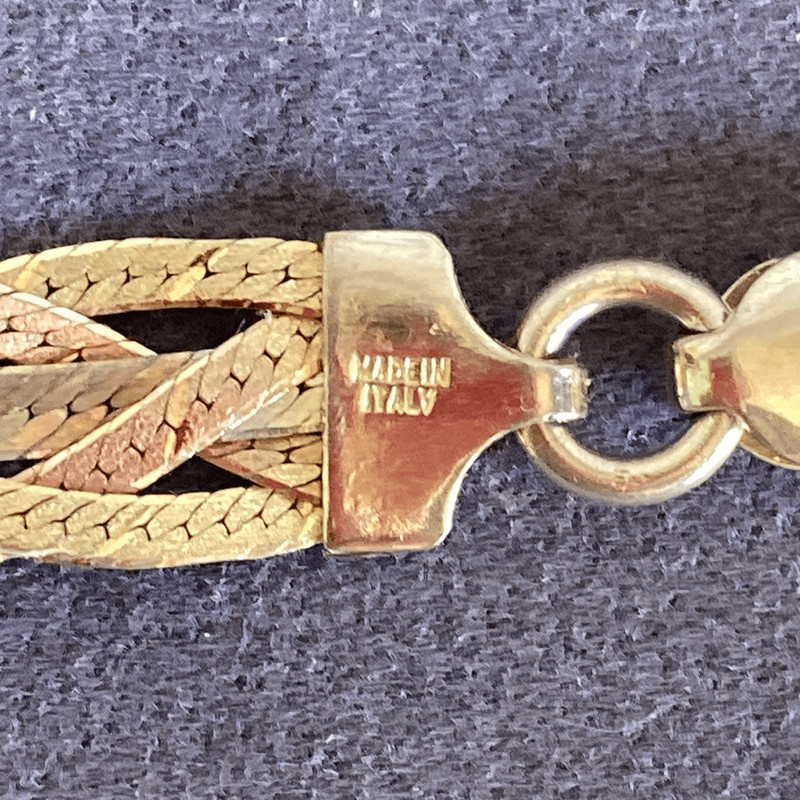 Milor Gold Filled & 925 Silver Vintage Tri-Colored Braided Bracelet 7.5" Italian gallery