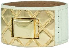 DESIGNER INSPIRED, BLACK, BROWN, OR WHITE LEATHER BRACELET WITH GOLD TURN CLA…