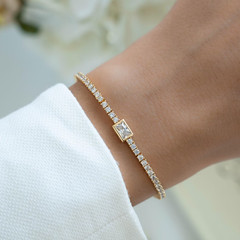 10 Ct Emerald Simulated Diamond Women Tennis Bracelet 925 Yellow Sterling Silver