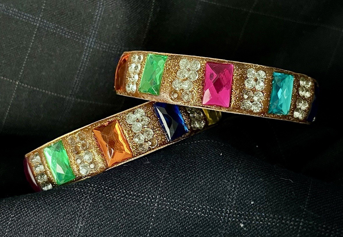 Colorful Rhinestone Gold-Tone Bangle Bracelet Set | Bold, Sparkly & Stylish! gallery