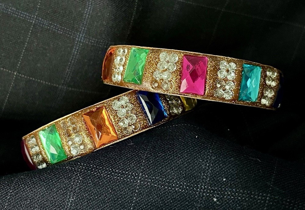 Colorful Rhinestone Gold-Tone Bangle Bracelet Set | Bold, Sparkly & Stylish!