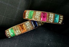 Colorful Rhinestone Gold-Tone Bangle Bracelet Set | Bold, Sparkly & Stylish!