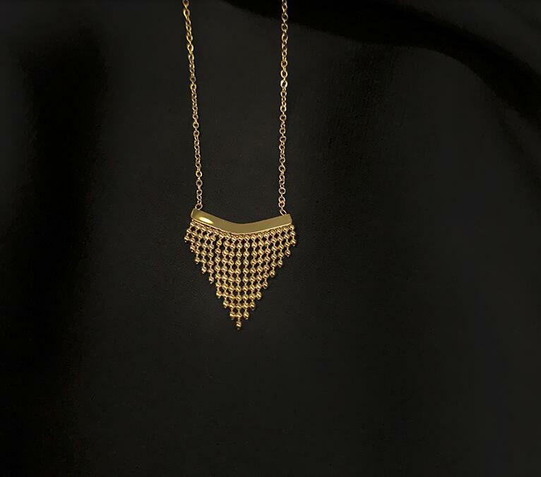 Woman 18K Gold Plated Stainless Steel Beads Tassel Triangle Charm Chain Choker gallery