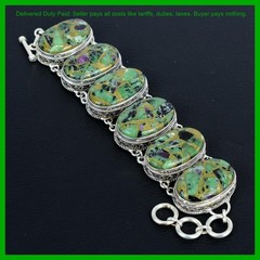 925 Silver Natural Copper Ruby Zoisite Boho Vintage New Chain Bracelet Jewelry