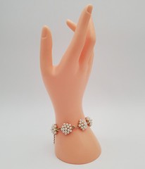 Cluster Faux Pearl Adjustable Bracelet or Anklet 6in to 10in Gold Tone Large