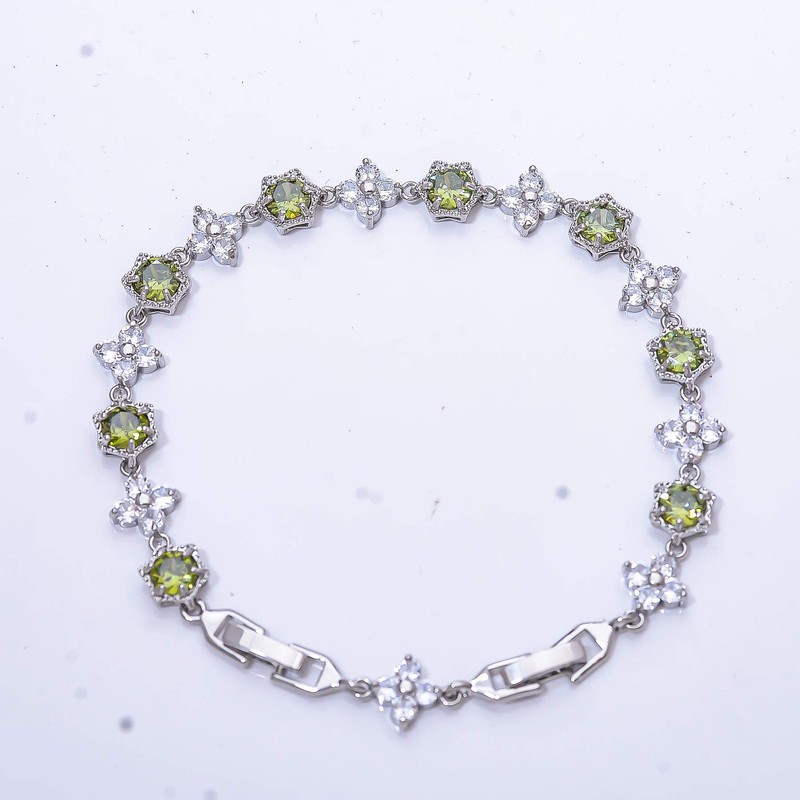 Peridot & Cubic Zirconia Gemstone 925 Sterling Silver Tennis Bracelet 8.99" B59 gallery