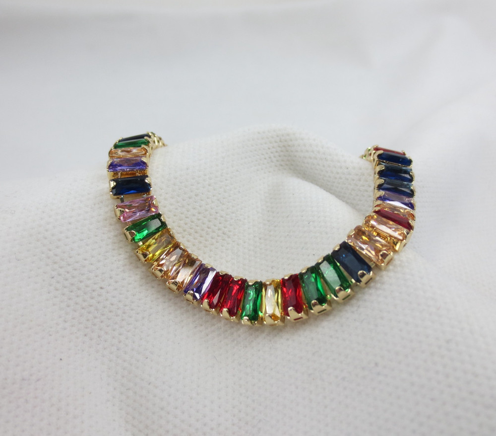 18k Yellow Gold Filled Tennis Baguette Multi Rainbow AAA CZ 7.5" Bracelet 6 mm