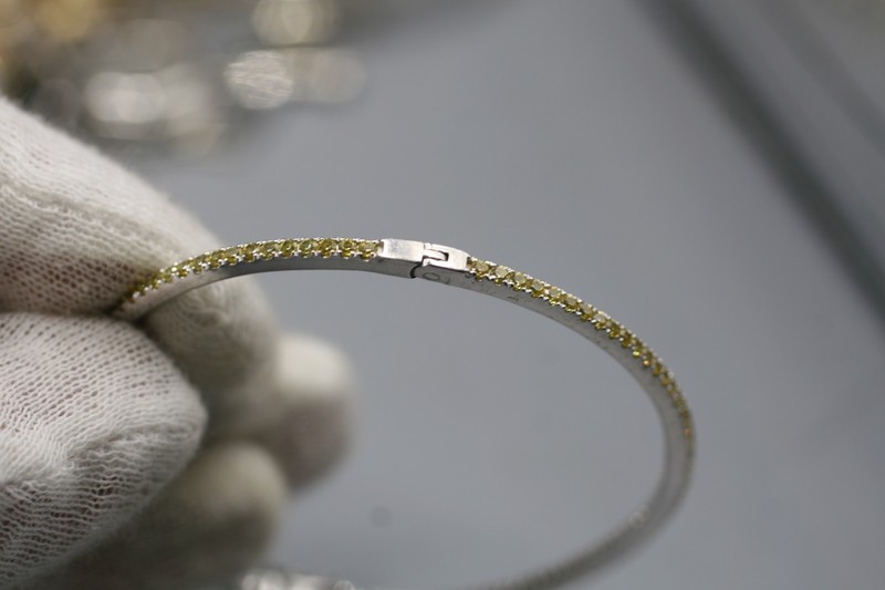 Stackable Oval Bangle Bracelet Yellow CZ Sterling Silver R7 gallery