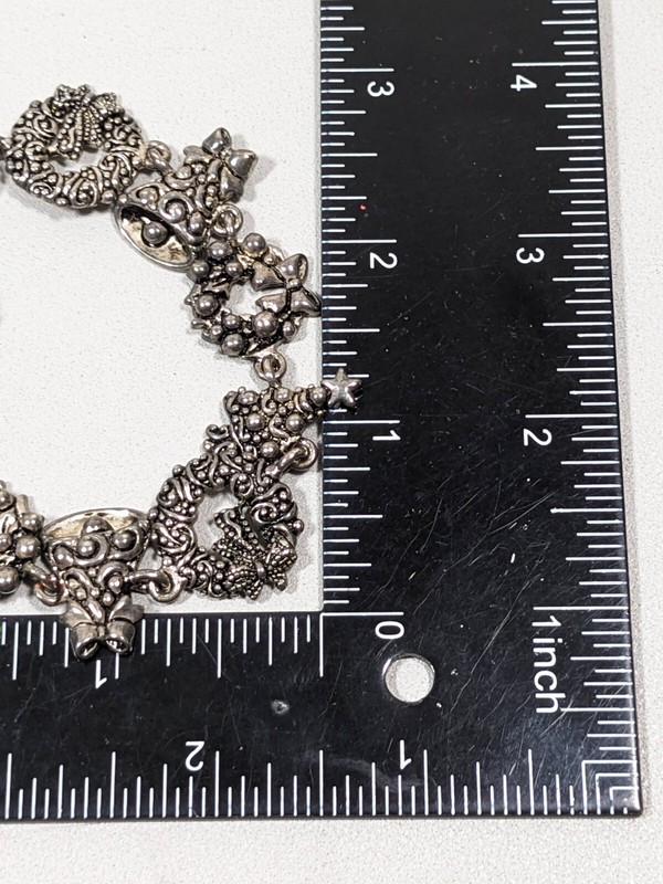 Christmas Tree Wreath Bell Silver Tone Chain Magnetic Clasp Bracelet 7 inch gallery