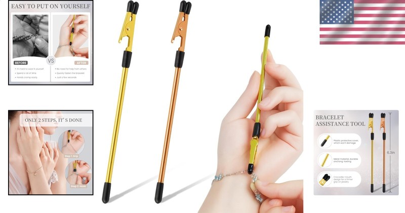 2 Pcs Bracelet Helper Tool Gold Fashion Metal Polished Jewelry Clasp Fastener gallery