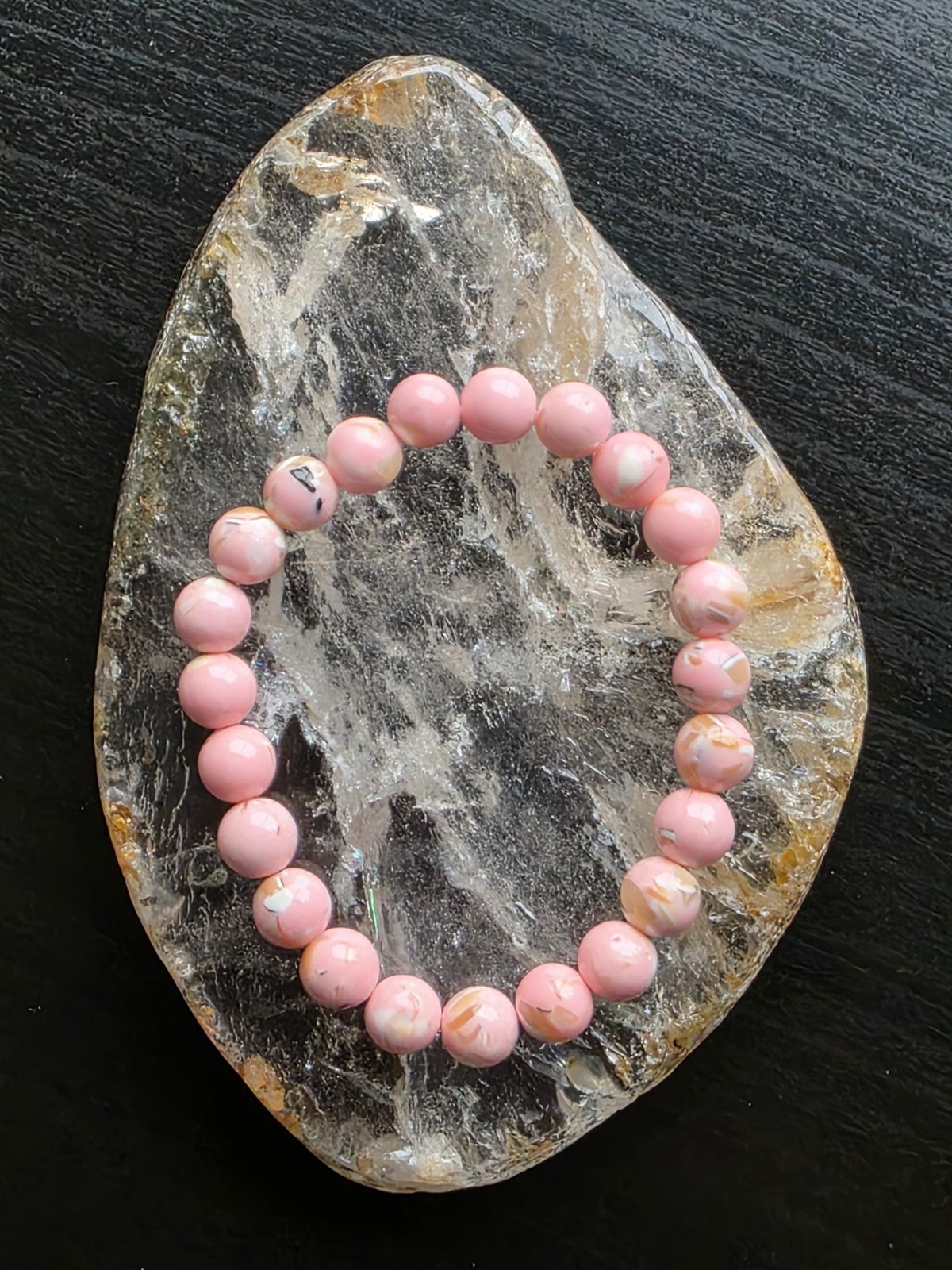 8mm Pink Shell Bracelet 6.5" Stretchy gallery