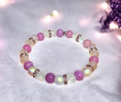 Handmade Beaded Bracelet Artisan Stretch Jewelry Unique Wearable Art Gift Pink