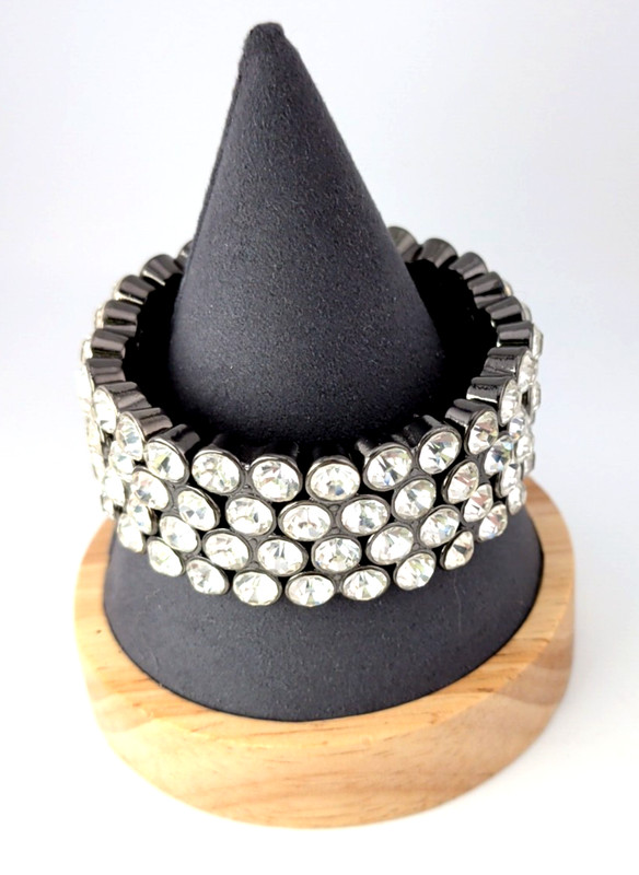 Large Rhinestone Stretch Bracelet w/ Gunmetal Finish Statement Chunky Glam 1" gallery