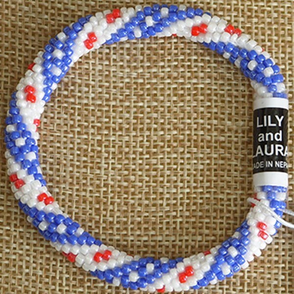 LILY and LAURA "American Beauty" Patriotic Red White Blue Beaded Bracelet Nepal