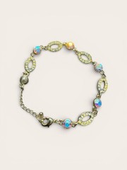 Gold Tone Rhinestone Aurora Borealis Link Bracelet Adjustable Y2K Glam
